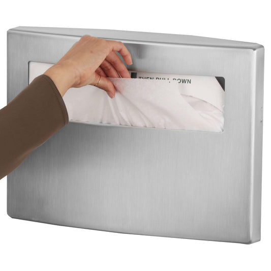 BOBRICK 4221 ConturaSeries Stainless Steel Surface-Mounted Toilet Seat-Cover Dispenser, Satin Finish, 2" Length, 11" Height, 15-3/4" Width, Medium