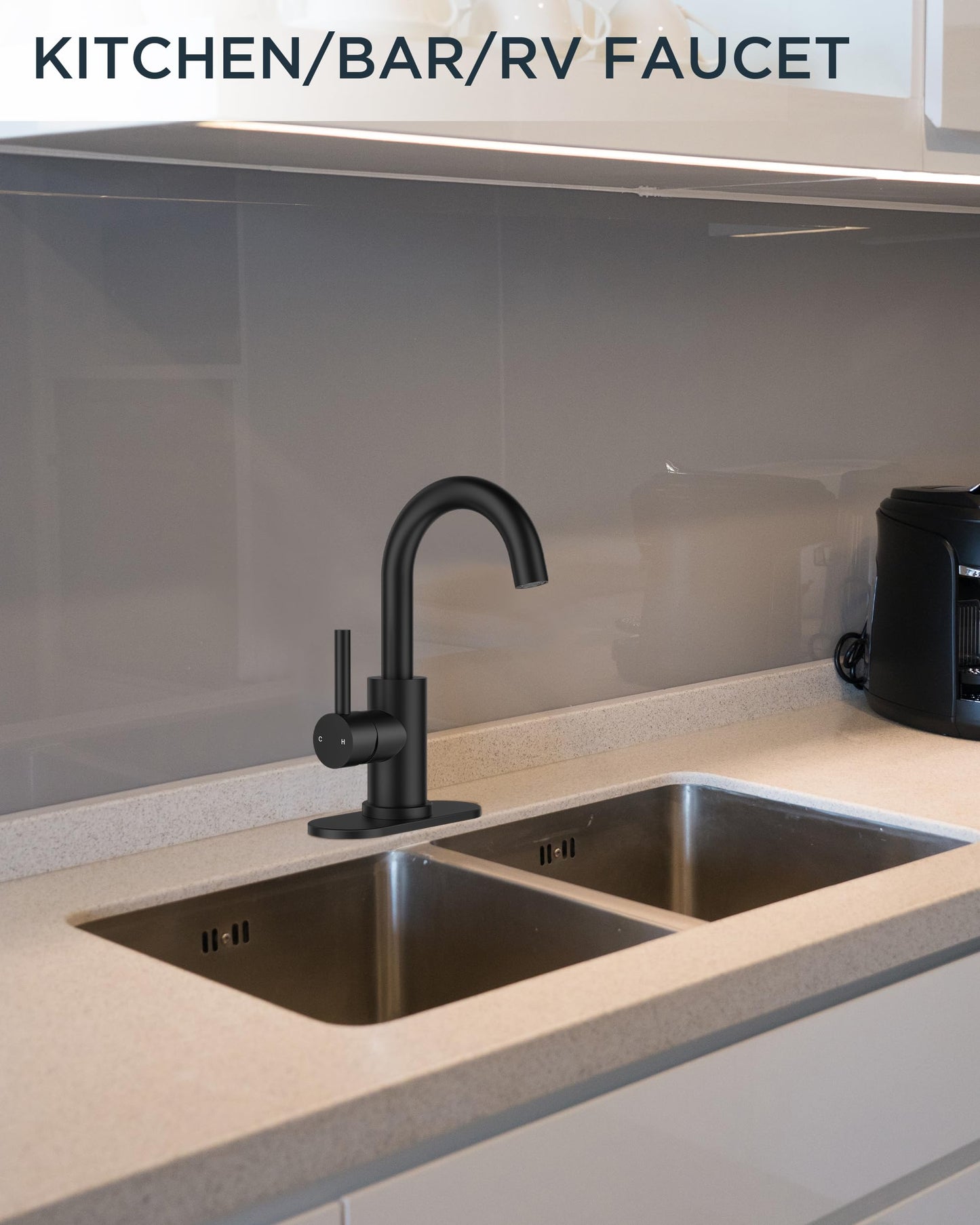 FORIOUS Black Bathroom Faucet 1 or 3 Hole Sink Single Handle, 360° Swivel Gooseneck Spout, Matte Finsh, Leak-Free, with cUPC Supply Line and Metal Pop Up Drain, Suitable for Bar Kitchen RV Vanity