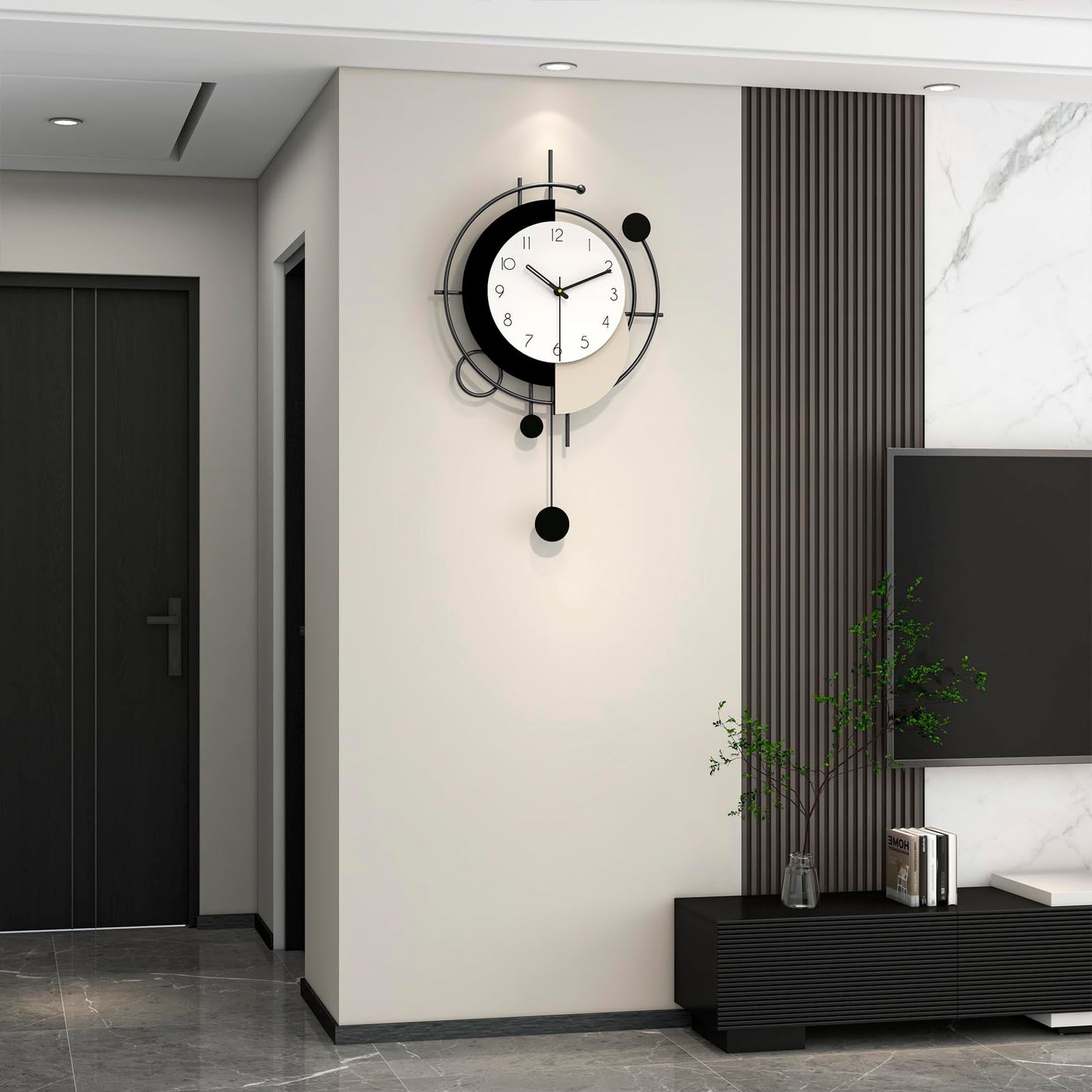 JTWALCLOCK Large Wall Clock for Living Room Decor 26 Inch Modern Decorative Black Wood Wall Clock Battery Operated Non Ticking for Bedroom Office Kitchen Big Pendulum Silent Clock Wall Decor for Home