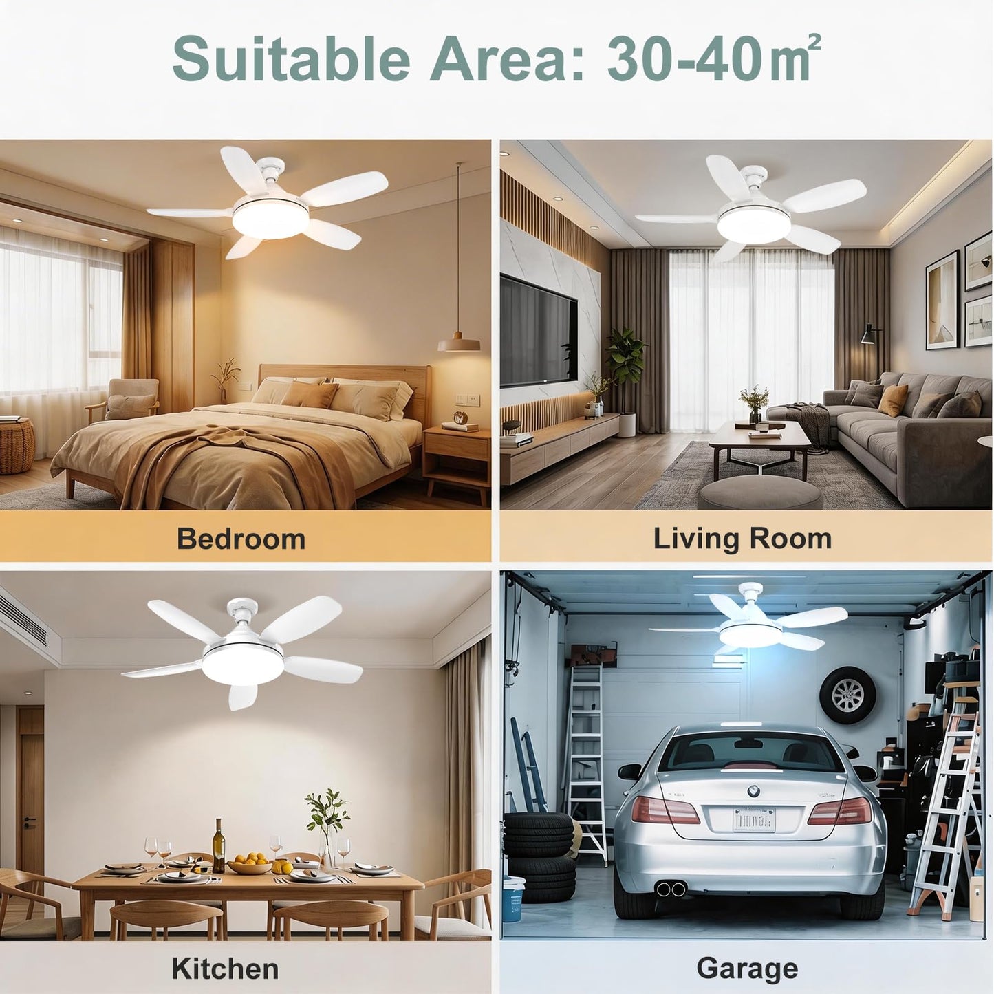WZZIW 32" Socket Fan Light, 3000 Lumens Small Ceiling Fans with Lights and Remote, E26/E27 Light Bulb Fan with Reversible Motor, Dimmable 3000K-6500K Light Socket Fan for Bedroom Kitchen Garage