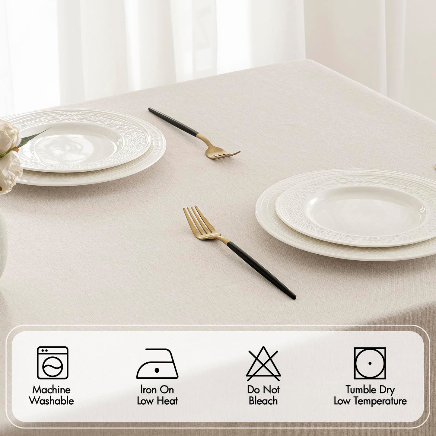 MIULEE Beige Rectangle Linen Polyester Tablecloth with Decorative Cutouts Spring Waterproof Stain Resistant & Shrink-Proof Table Cloth 60x120 inch Farmhouse Style for Dining Wedding and Outdoor