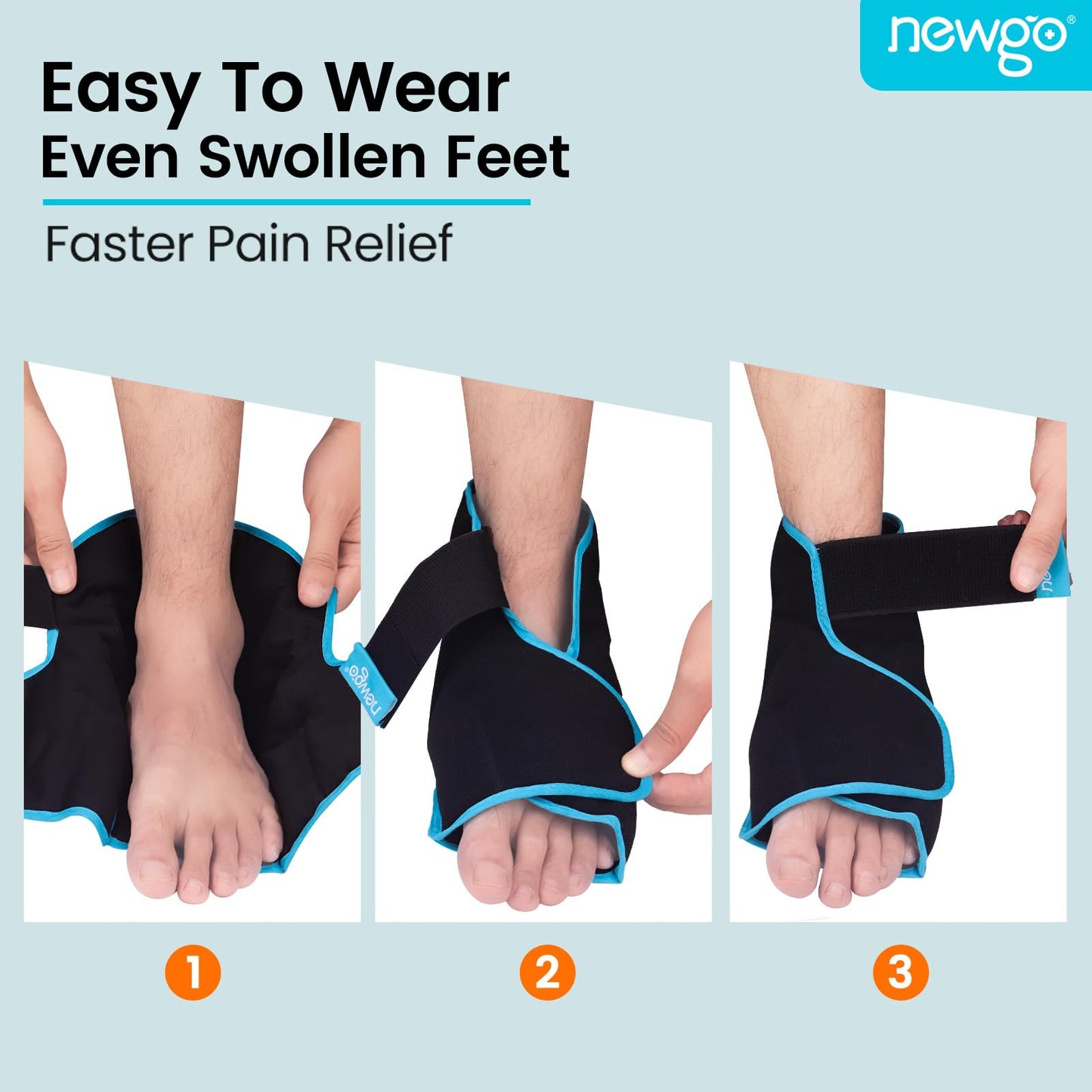 NEWGO Foot Ice Pack Wrap for Plantar Fasciitis, 2Pack Ice Pack for Ankle Foot Achilles Tendon, Bunion Surgery, Heel Spur, Reusable Heel Ice Pack for Foot Injury and Pain Relief - Black
