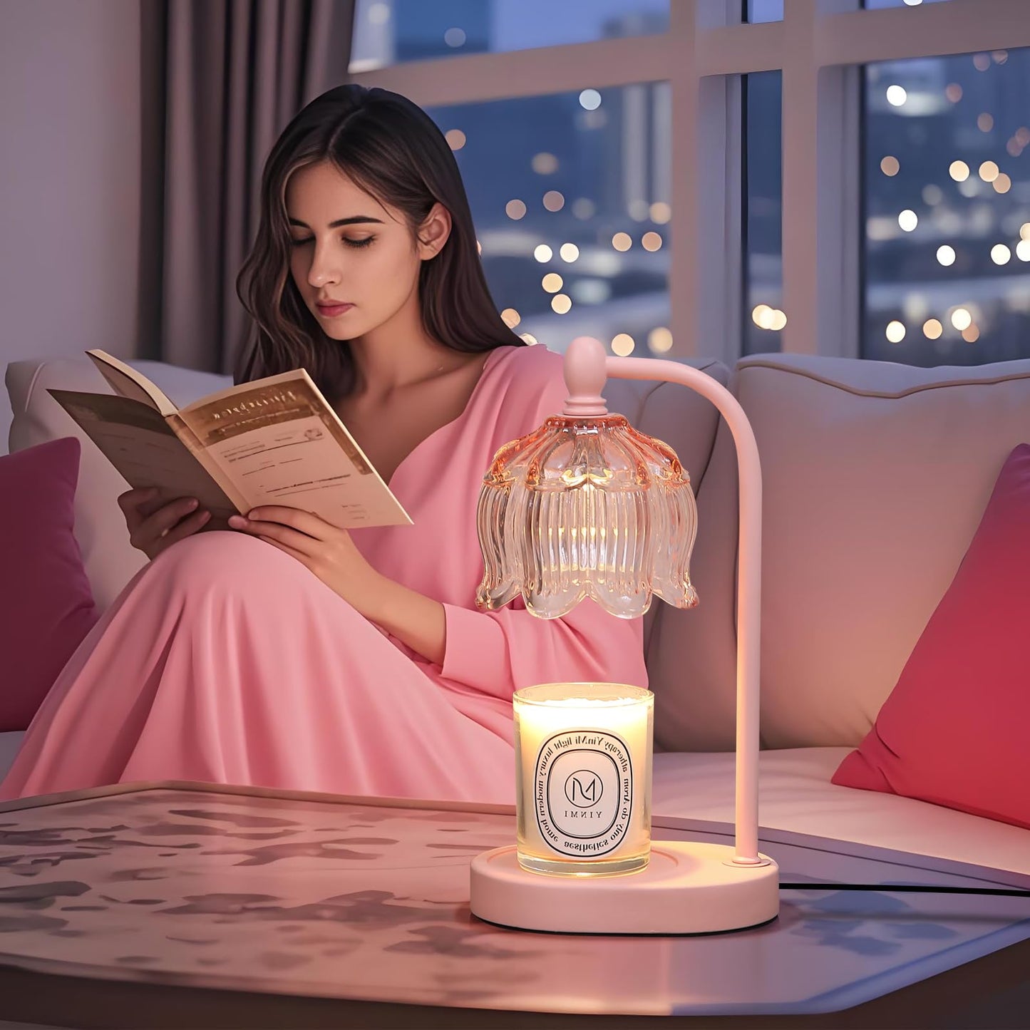 MEIXISUE Pink Candle Warmer Lamp with Timer and Dimmer,Gifts for Mom/Wife, Melt Wax Warmer Lamp with 2 Bulbs for Candle Jars House Warming New Home Decor