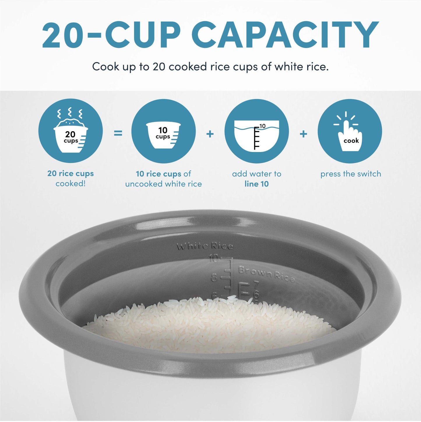 AROMA® 20-Cup (Cooked) One-Touch Rice Cooker and Food Steamer with Auto-Warm | 10 cups uncooked, 20 cups cooked (ARC-390NGP)