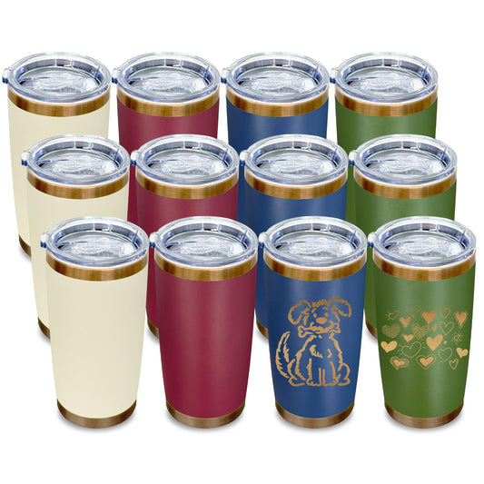 20 oz Tumbler Bulk 12 Pack Stainless Steel Tumbler with Lid and Straw, Double Wall Vacuum Insulated Travel Coffee Mug for Laser Engrave, Powder Coated Cup for Hot and Cold Drinks (Mixed,12 pack)