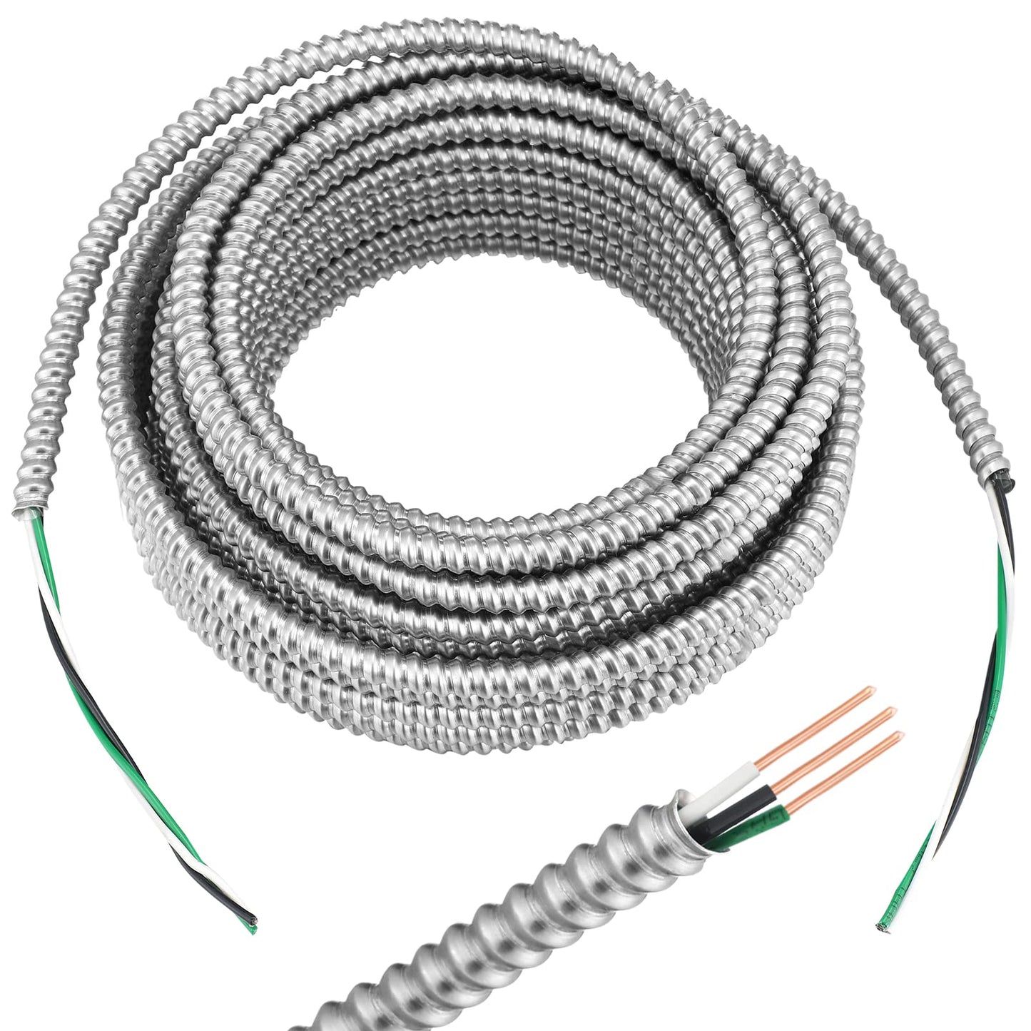 Kingdder Metal Clad Cable, Wire with Ground, Cable with Aluminum Armor, Stranded Solid Copper Conductors, Ground Wire Solid for Indoor Outdoor Underground Embedded Installation(14/2, 50 ft)