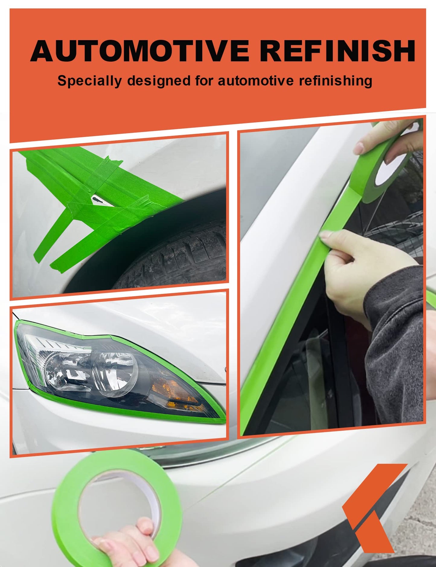 KREFINISH Painters Tape for Car Paint Green No Residue Automotive Masking Tape for Automotive Painting - Heat Resistant for Paint Booth, 1.41 Inches x 60 Yards, 6 Rolls