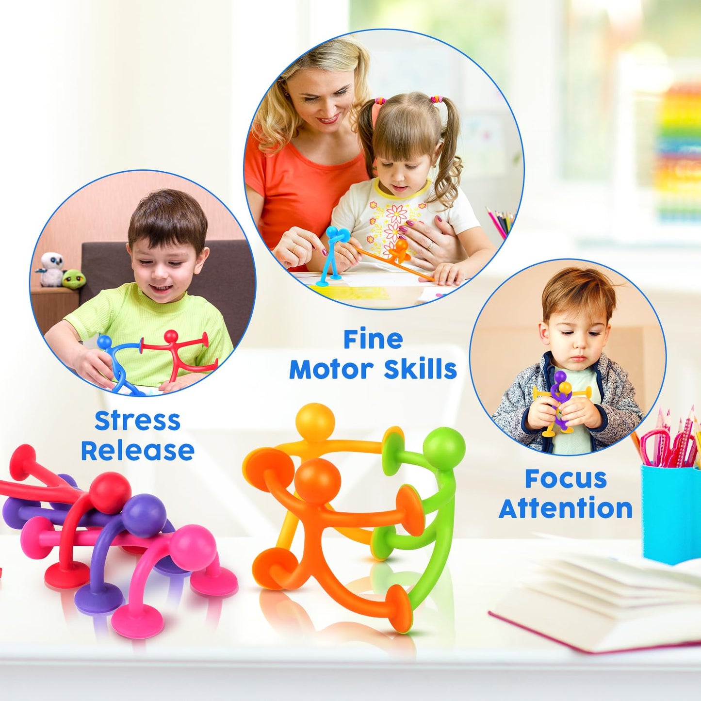 Suction Cup Fidget Sensory Toys: 48 Pack Suction Cup People Toys Fidget Toy for Autism Autistic ADHD Kids Ages 3+, Creative Travel Toys Idea for Boys Girls