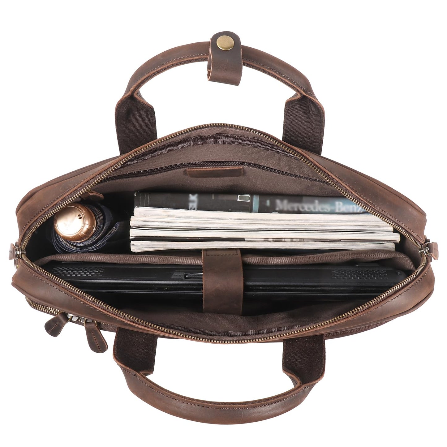 LEATHFOCUS Leather Briefcase for Men 17Inch Laptop Messenger Bags Business Travel Handcrafted Laptop Bag with YKK Zipper Gift (Dark Brown)