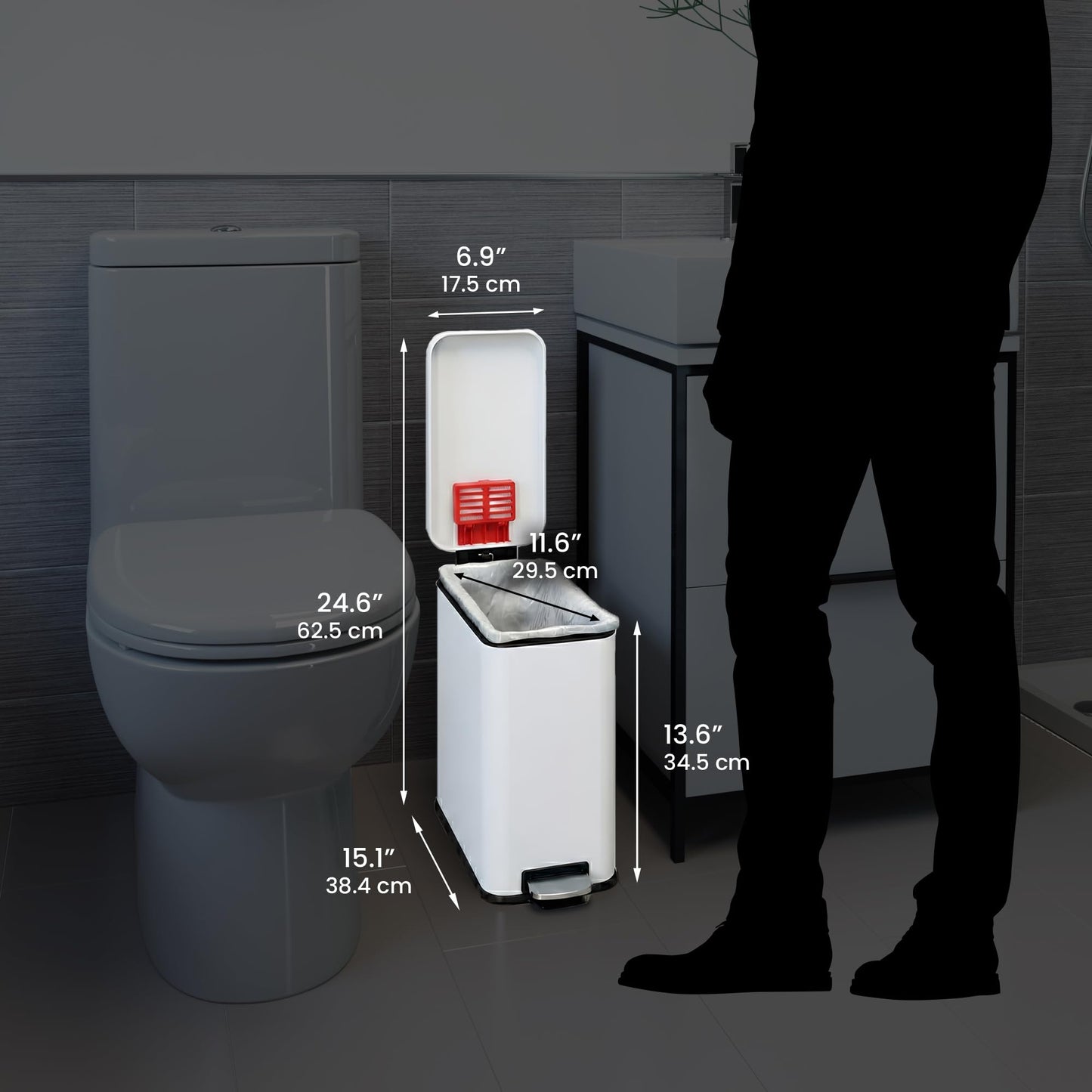iTouchless 3 Gallon Small Wastebasket for Bathroom with Lid, Deodorizer, Soft-Step Stainless Steel Slim Garbage Bin, 11.5L White Small Trash Can, Step Pedal, Minimalist Nursery Decor for Clinic & Spa