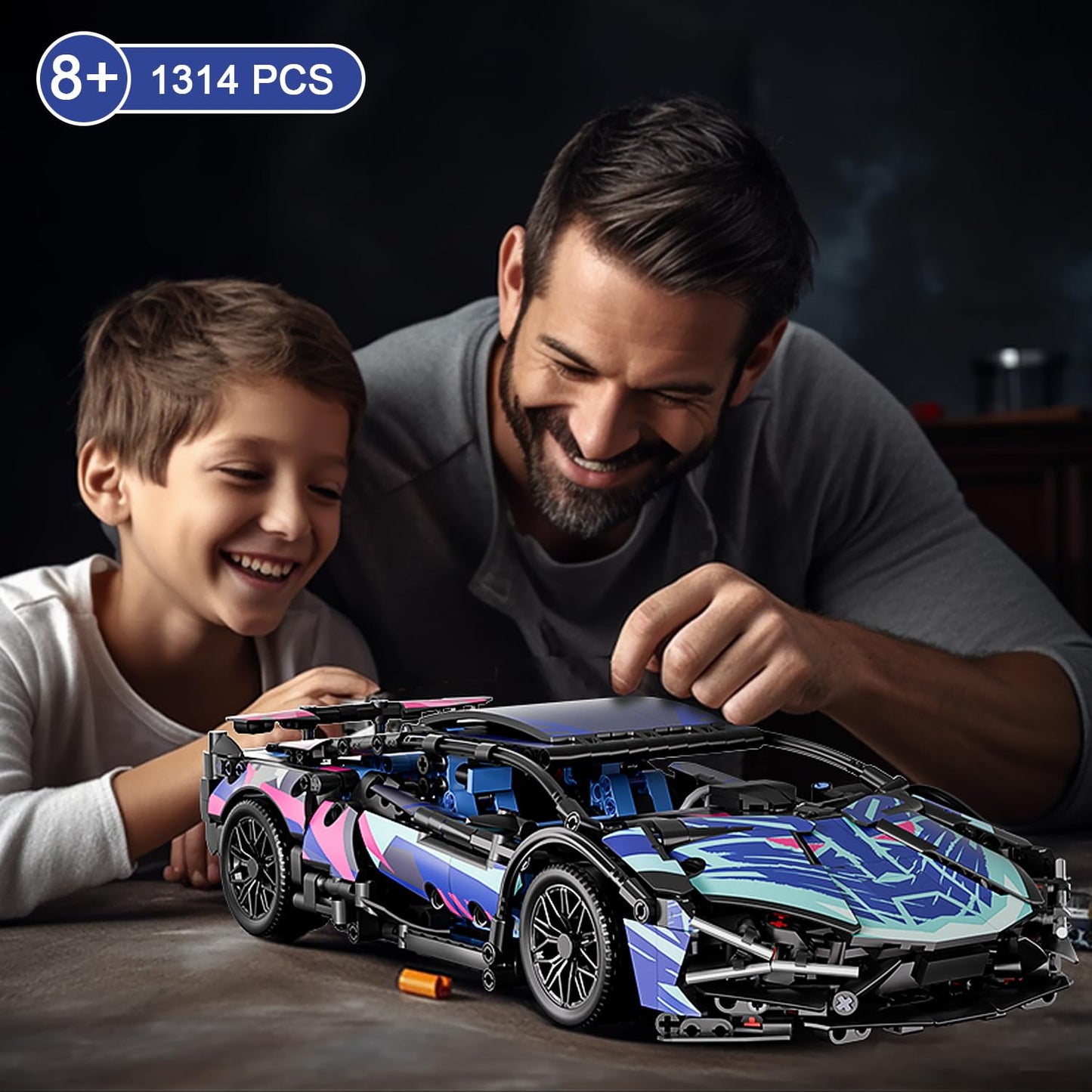 PinkBee Sport Car Building Block Sets for Adults,Technical Race Car with LED Lights Collectible 1:14 MOC Model Engineering Toys Gifts for Boys Boyfriends Men Teens Age 8+ 8-12, 8-14,12 13 14