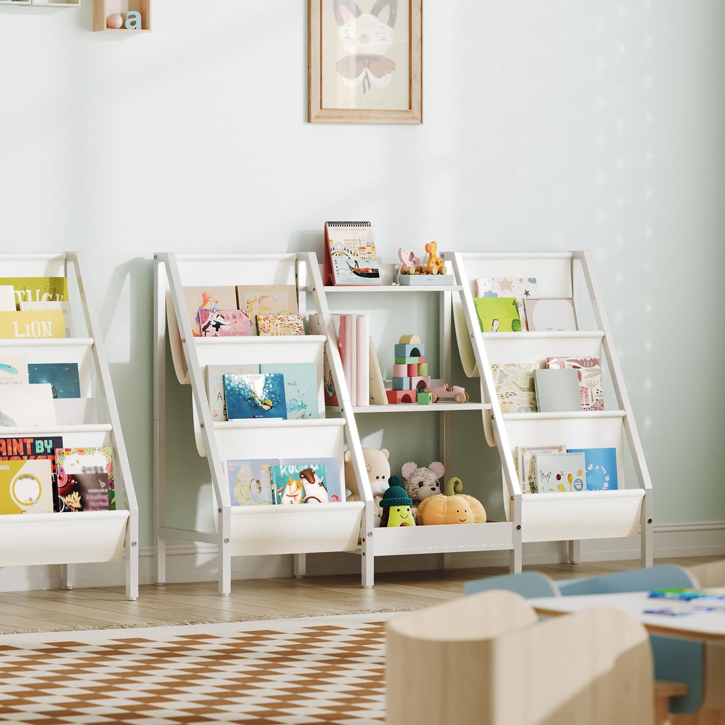 MAHANCRIS Kids Bookshelf and Toy Organizer, 3-Tier Bookshelf for Kids, Sturdy Kid Bookcase with Storage, Toddler Book Shelf for Kids Room, Playroom, Bedroom, Nursery, White BKWT34201