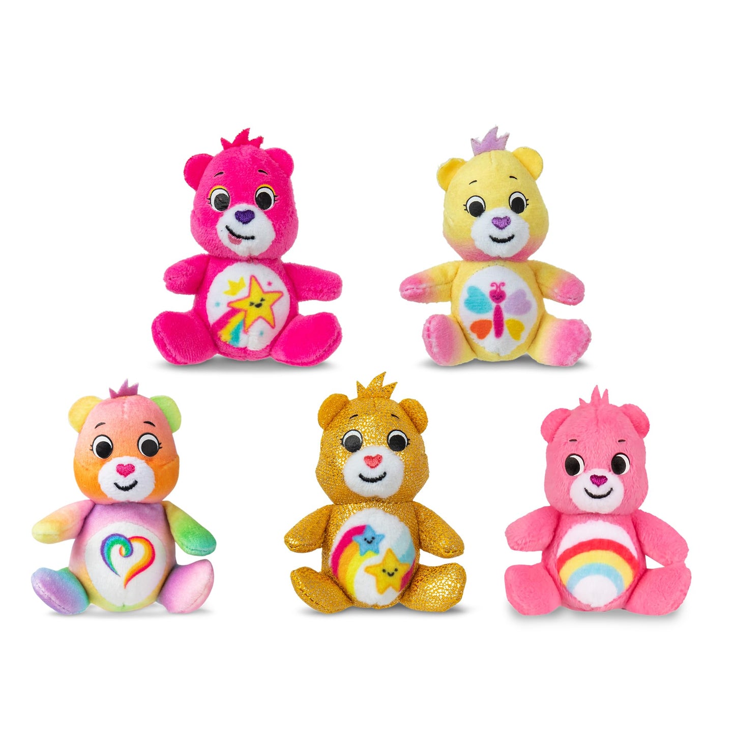 Micro Teenies - Care Bears 3" Micro Plush 5-Pack Treasure Box - Cheer, Calming Heart, Gold Dare to Care, Togetherness and Be Me