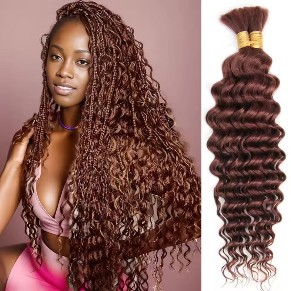 Human Braiding Hair for Boho Braids Human Hair 100g 20 Inch Curly Boho Hair for Braiding Knotless 12A Deep Wave Bohemian 2 Bundles/Pack Chocolate Brown
