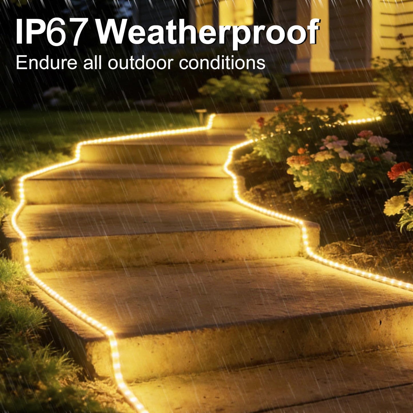 DBFAIRY Outdoor Solar Strip Lights 66Ft, 640 LED Solar Strip Lights Dimmable with Remote & Strong Adhesive, IP67 Waterproof Flexible Tape Lights for Patio Garden Pool Camping Decor (Warm White)
