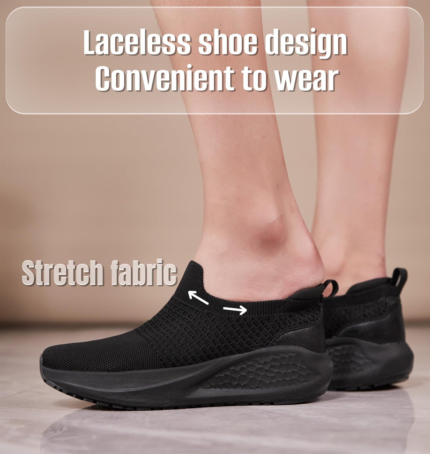 SHULOOK Non Slip Work Shoes for Women Slip Resistant Sneakers Mesh Slip On Food Service Shoes Chef Kitchen Restaurant Lightweight Comfortable Sock Shoes Black Size 8