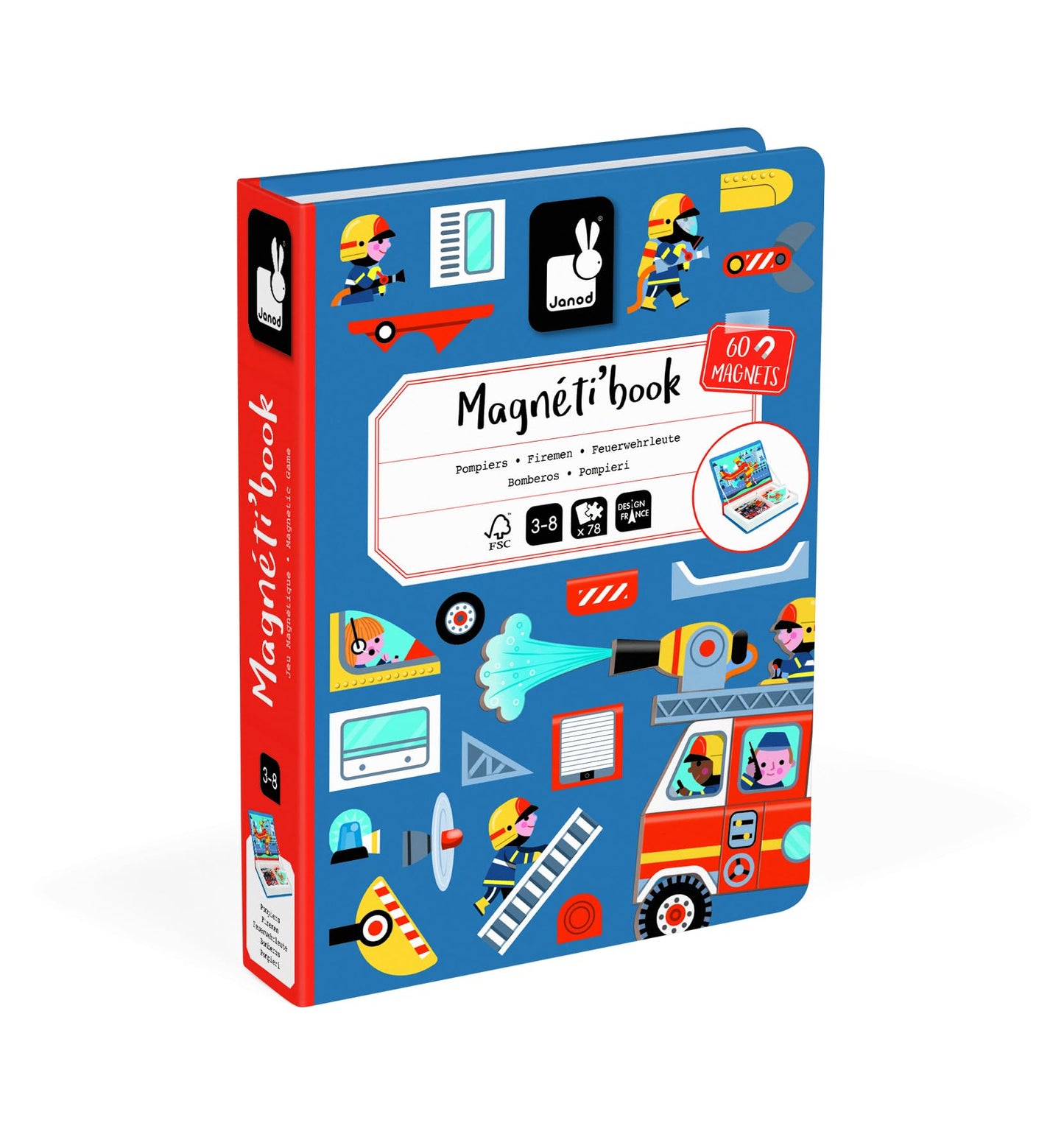 Janod - Magneti’Book Firefighters - Educational Magnetic Games - Toy for Kids Toddler Children - Imagination and Creativity Game - Fine Motor Skills Toy - 3 to 8 Years - J02583