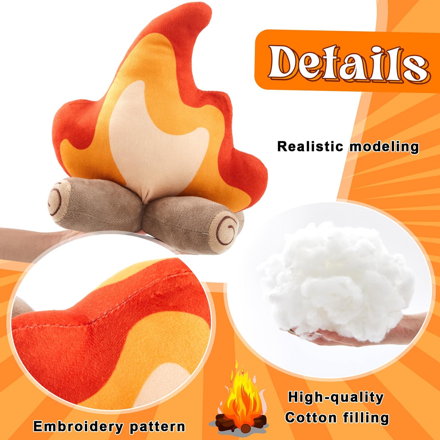 PullCrease Campfire Plush Toys Fake Fire Firewood Plush Pillow Woodland Forest Nursery Classroom Decor for Camping Overnight Scene Setting Room Decoration(3 Pack)