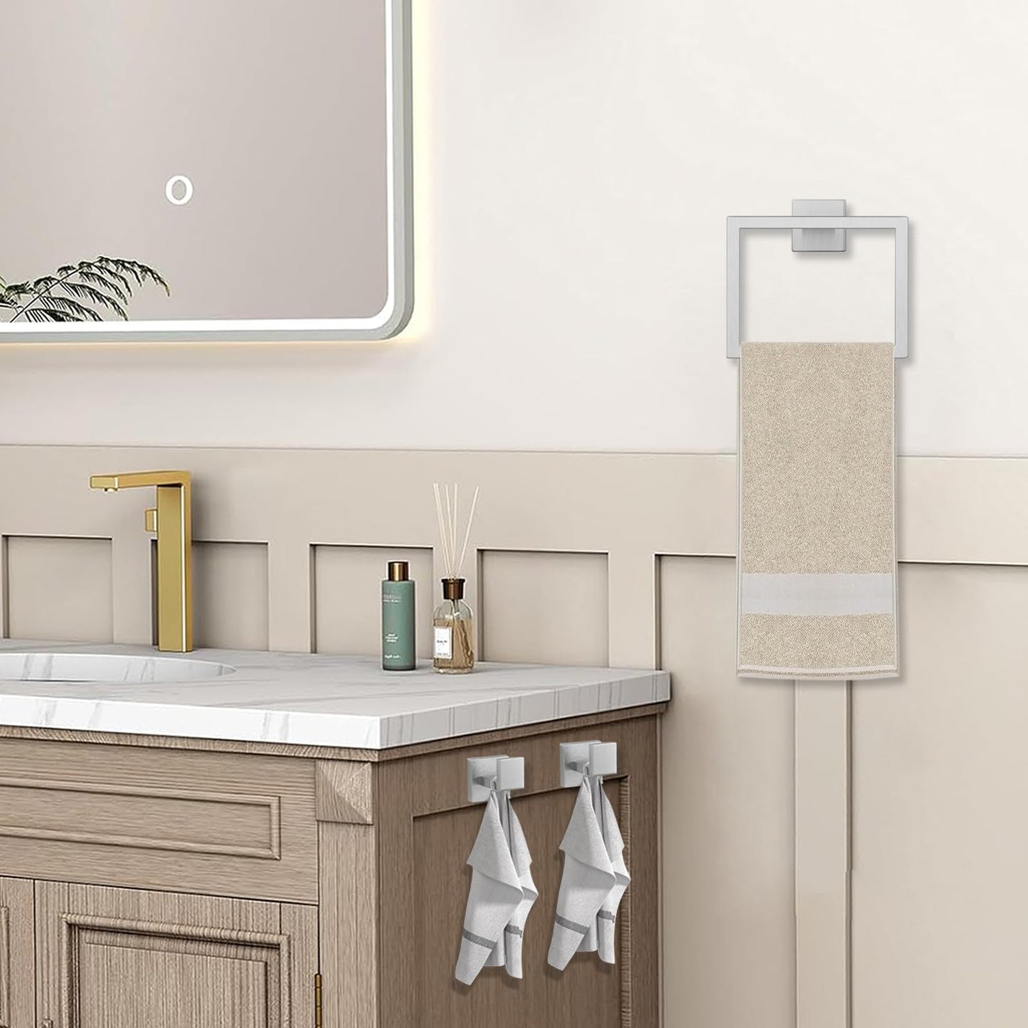 JOPOFI 5 Piece Bathroom Towel Bar Set - Thicken Stainless Steel Bath Towel Holder, 23.6 Inch Towel Racks for Bathroom Wall Mounted, Bathroom Hardware Accessories Set - Brushed Nickel
