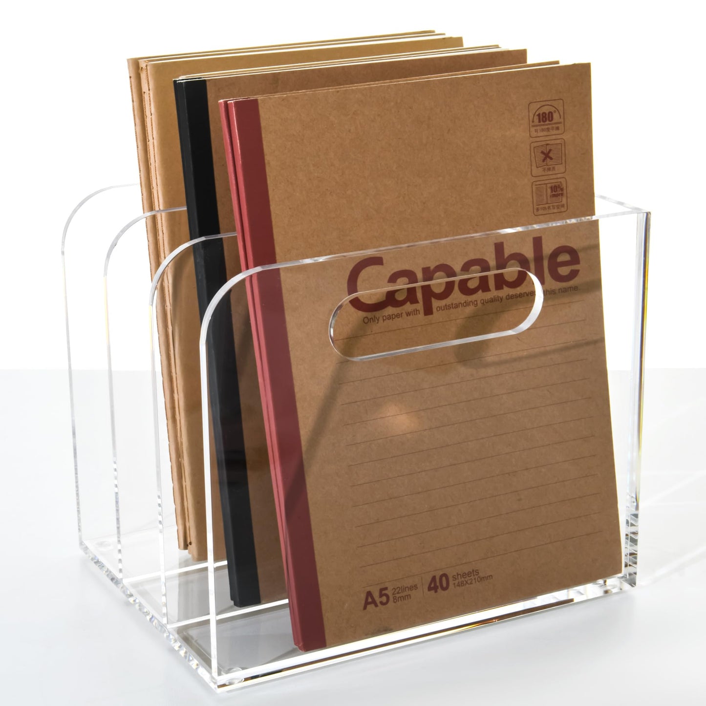 AIMOLLY Clear Acrylic Organizers - 3 Vertical Compartments Acrylic Folder Organizer & File Organizer, Desk Document Storage Bins for Magazines, Binders - Multipurpose Home Office Desk Organizer