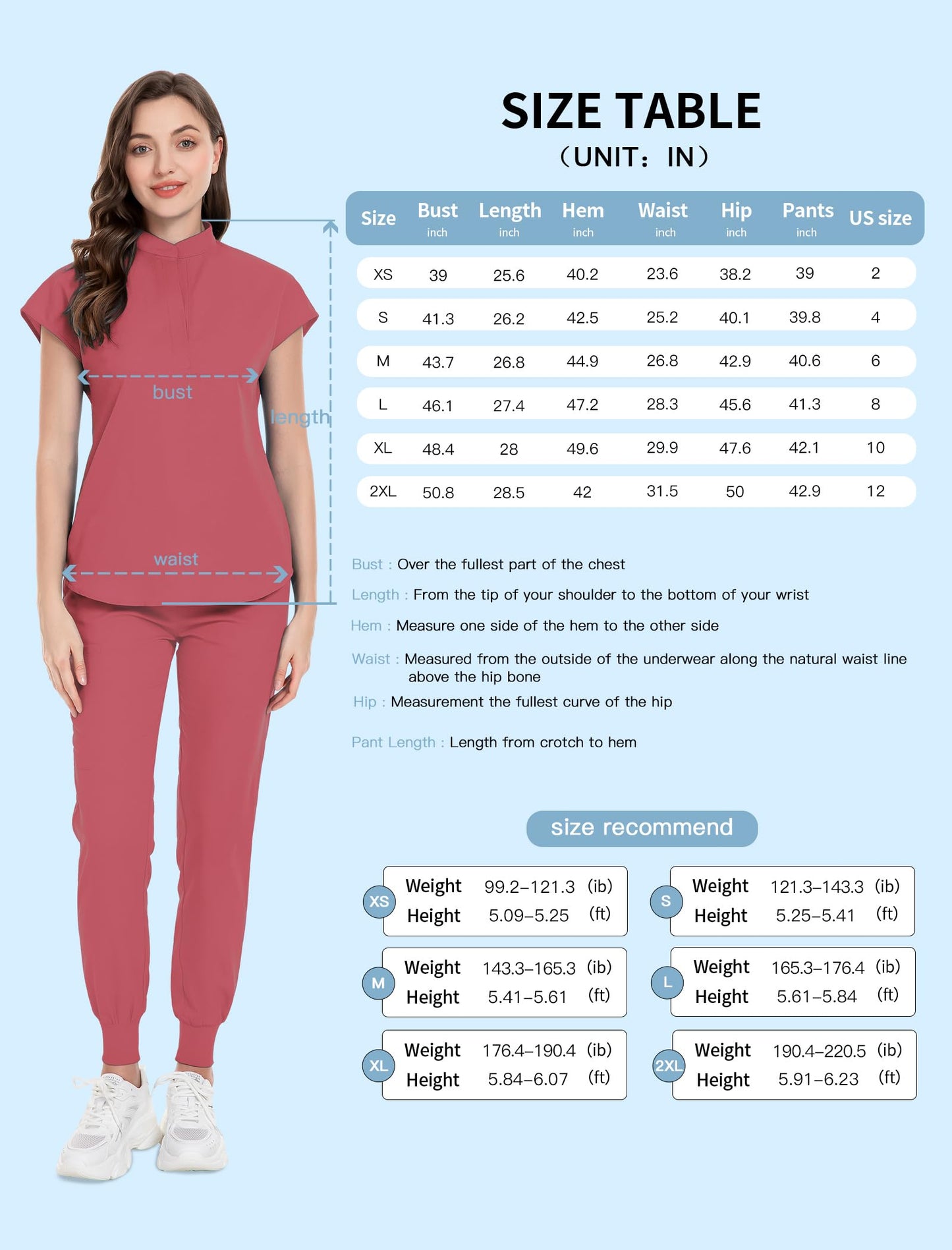 niaahinn Scrubs Set for Women Nurse Uniform Jogger Suit Stretch Top & Pants with Multi Pocket for Nurse Esthetician Workwear (Coral, Small)