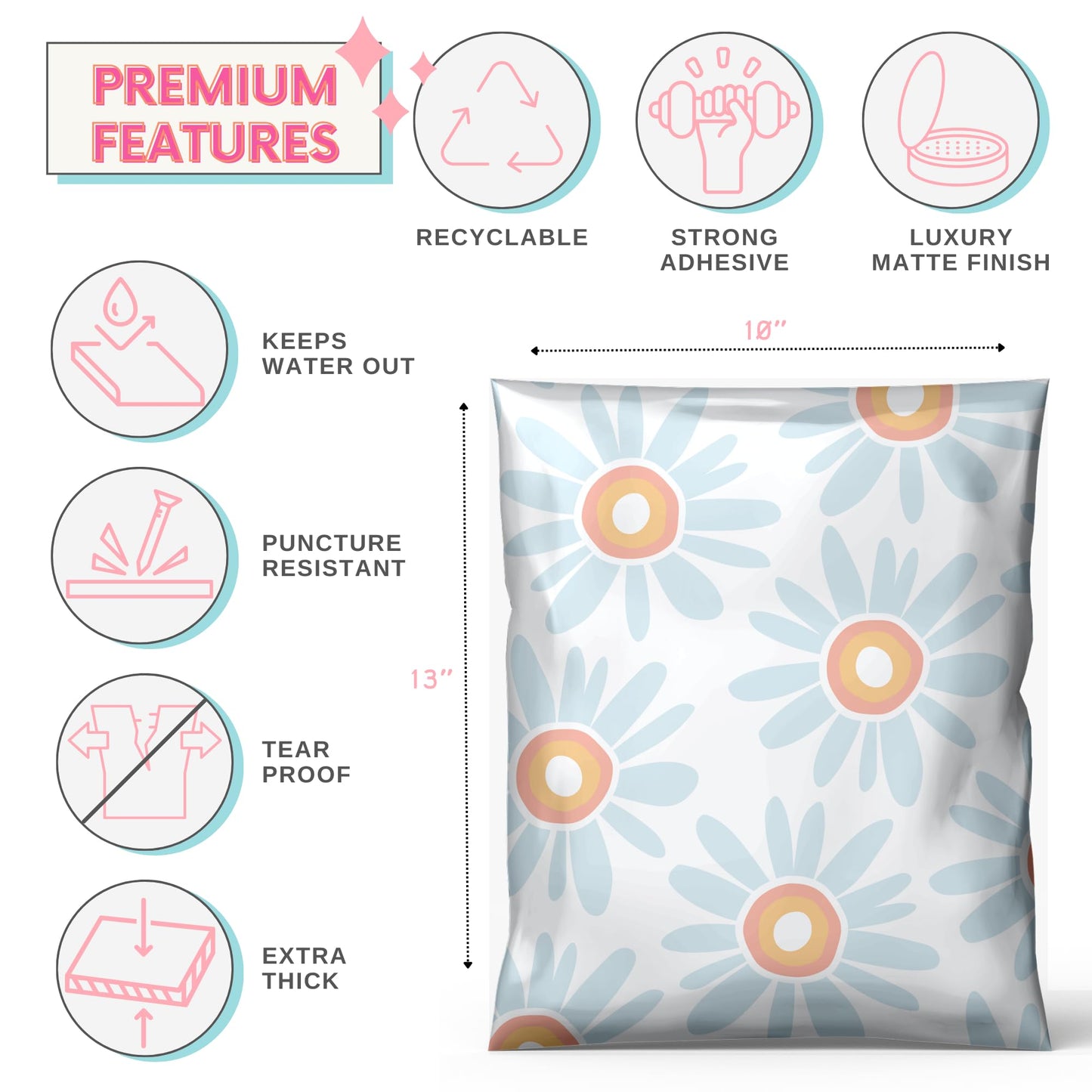 Picksie Mailers - Boho Poly Mailers 10x13 100 Pack Bundle Bulk Polymailers Shipping Supplies for Small Business Boutique Envelope for Clothing Cute Designer Plastic Bags - Boho Bundle