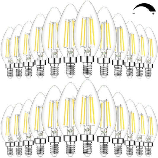 24-Pack Dimmable E12 LED Candelabra Bulbs 60W Equivalent, 5000K Daylight White, 600 Lumens B11 Candle Base 6W C35 LED Filament Vintage Light Bulbs, Clear Glass for Chandelier Ceiling Fan High CRI 90+