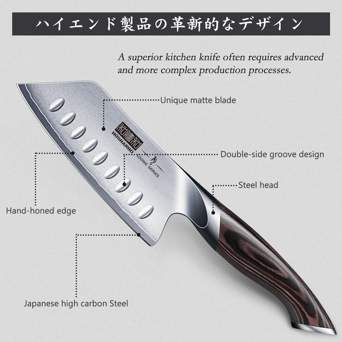 HOSHANHO 5 Inch Japanese Chef Knife, Ultra Sharp High Carbon Stainless Steel Kitchen Knife, Professional Santoku Knives with Ergonomic Pakkawood Handle