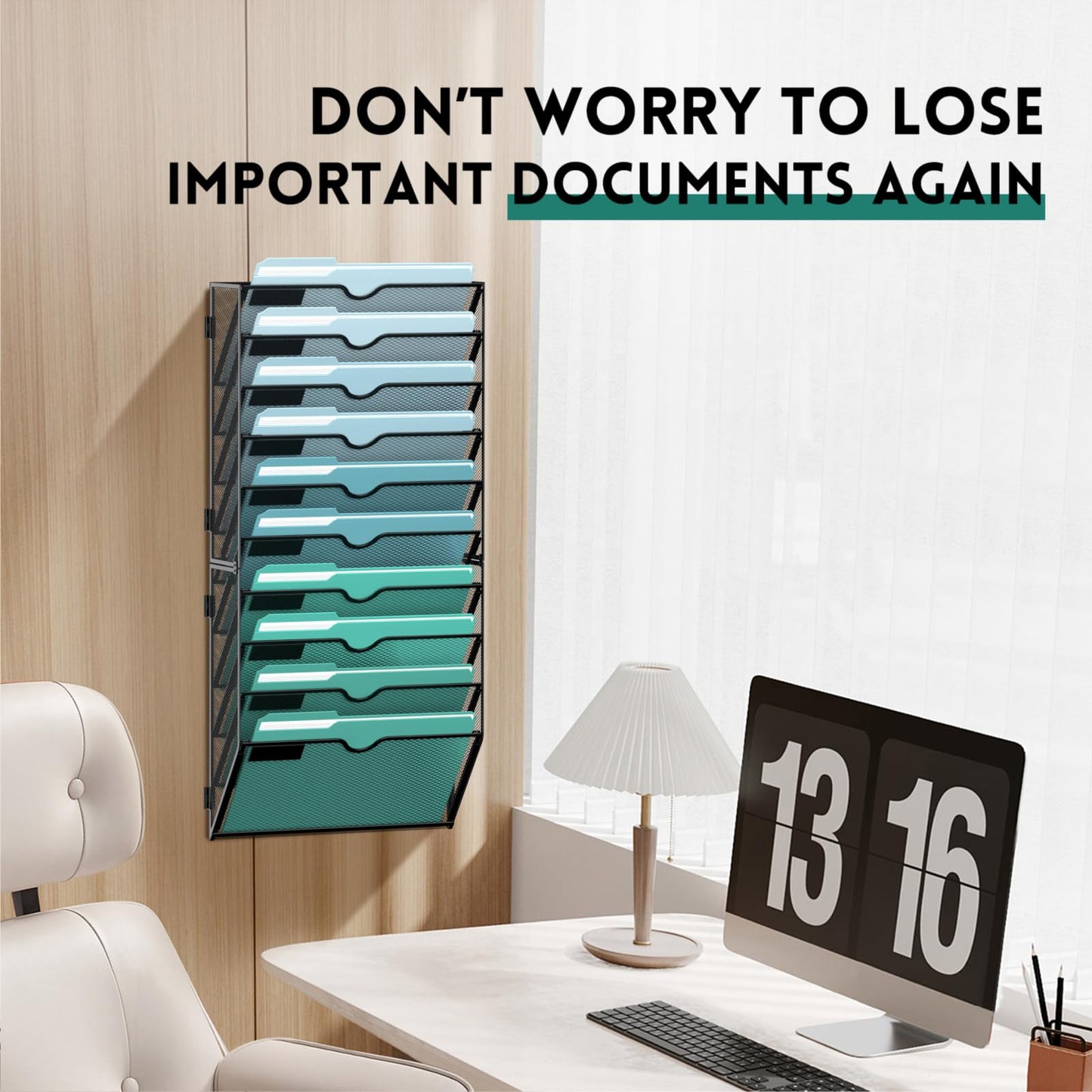 SUPEASY 10-Tier Wall File Organizer, Hanging Wall Files for Papers, Folders, Magazines, Wall Organizer for Clipboard, Assembly Needed, Black, 2 Pack