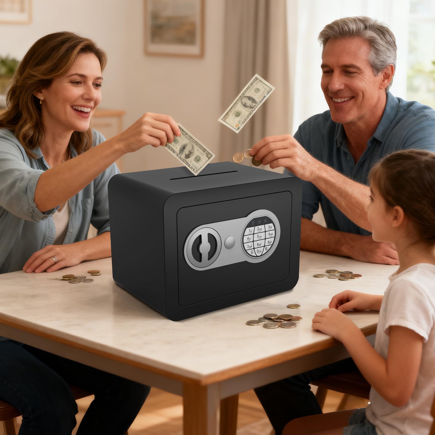 Small Safes for Home Small Safe Box Mini Safe with Coin Slot Personal Safes for Money Cash Documents Kids Safety Box with Digital Keyboard & Sensor Light Caja Fuerte Para Dinero 0.23 Cubic (black)