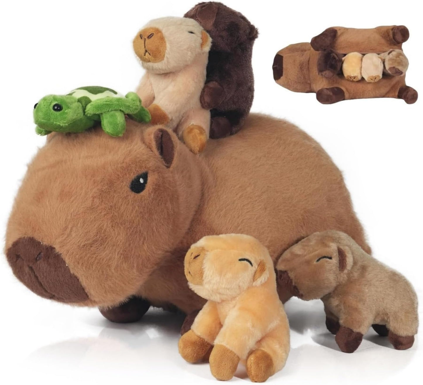 Youthfuljive 5 Pcs Capybara Plush Toys, 14.2“ Mommy Capybara Stuffed Animals with Turtle and 4 Cute Babies, Soft Stuffed Capybara Plushie for Kids Girls Boys Birthday