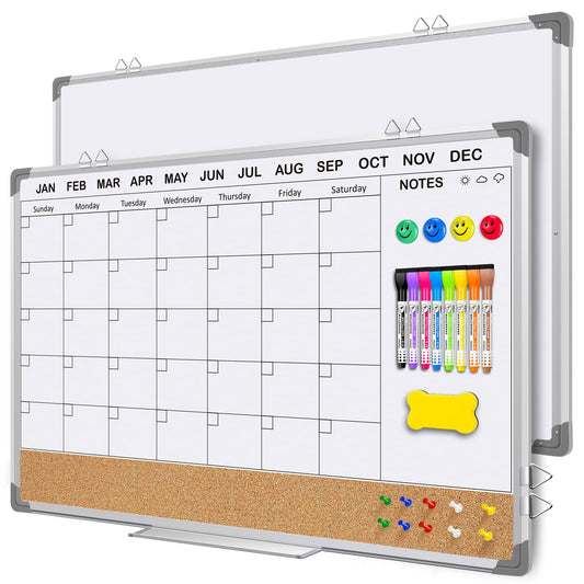 EAONE Magnetic Whitboard Calendar for Wall, Double Sided Dry Eraser Board Combo with Aluminum for Office, School, Home Kitchen (Silver, 36" x 24")
