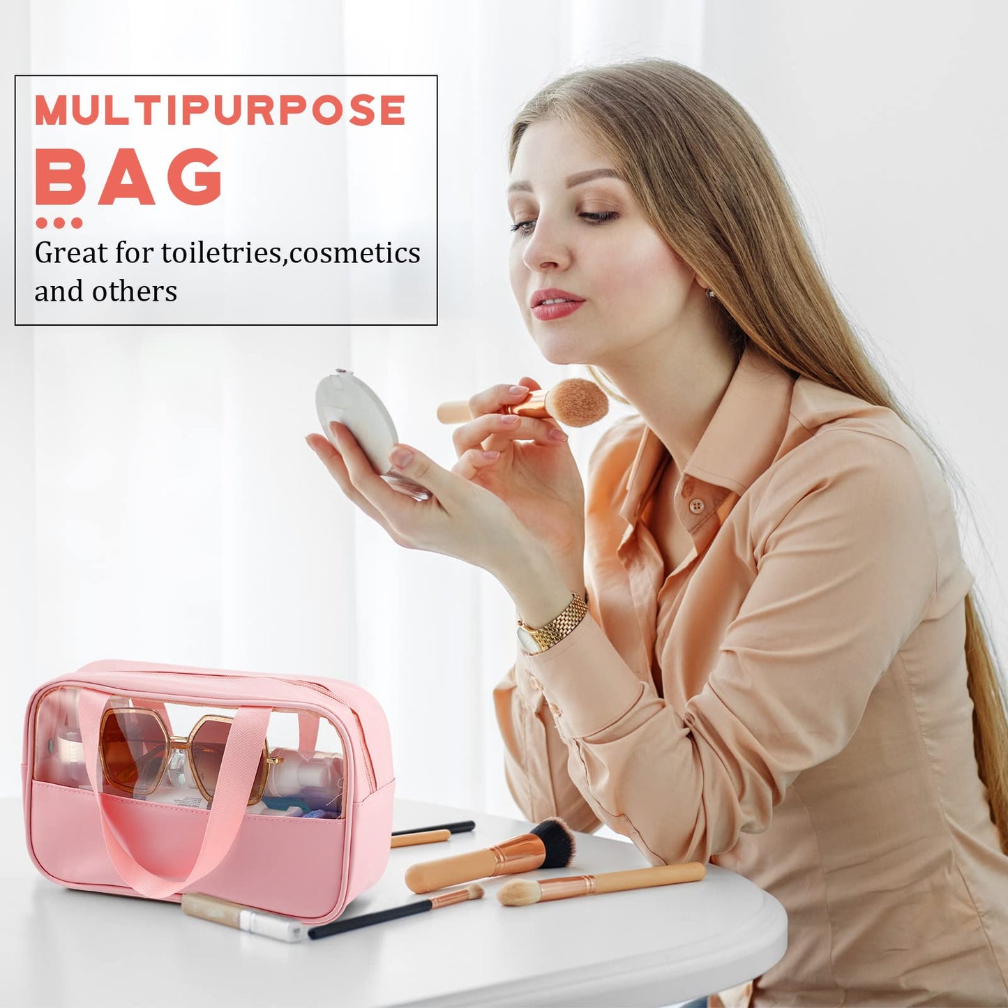 9 Pcs Translucent Make up Bag Toiletry Organizer for Women Men Waterproof Portable Cosmetic Travel Bag with Hanging Handles Travel Storage Carry Pouch, 10.2 x 6.3 x 2.8 Inches(Pink)