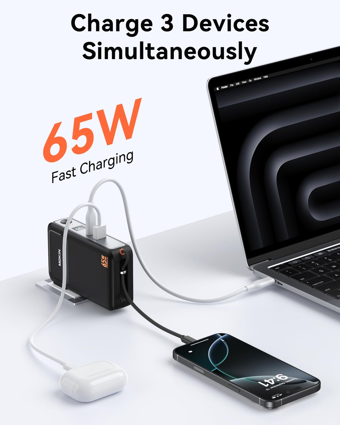 3-in-1 Power Bank with 65W Wall Charger,10000mAh 35W Portable Charger with Built in USB C Cable, 2 Outputs, Foldable AC Plug, Smart Digital Display, Fast Charging Battery Pack for iPhone,Laptop,iPad