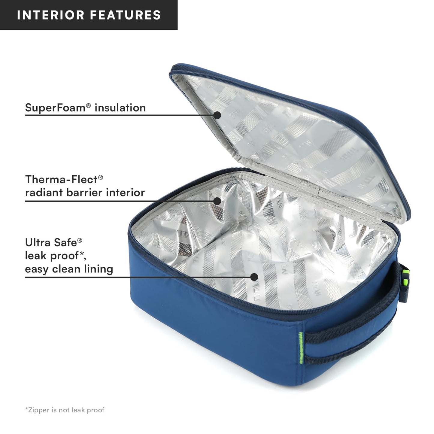 Titan by Arctic Zone Fridge Cold Lunch Box with 2 Gel Ice Packs, Small Insulated Cooler Bag with Leak Proof Lining for School and Work, Nightfall