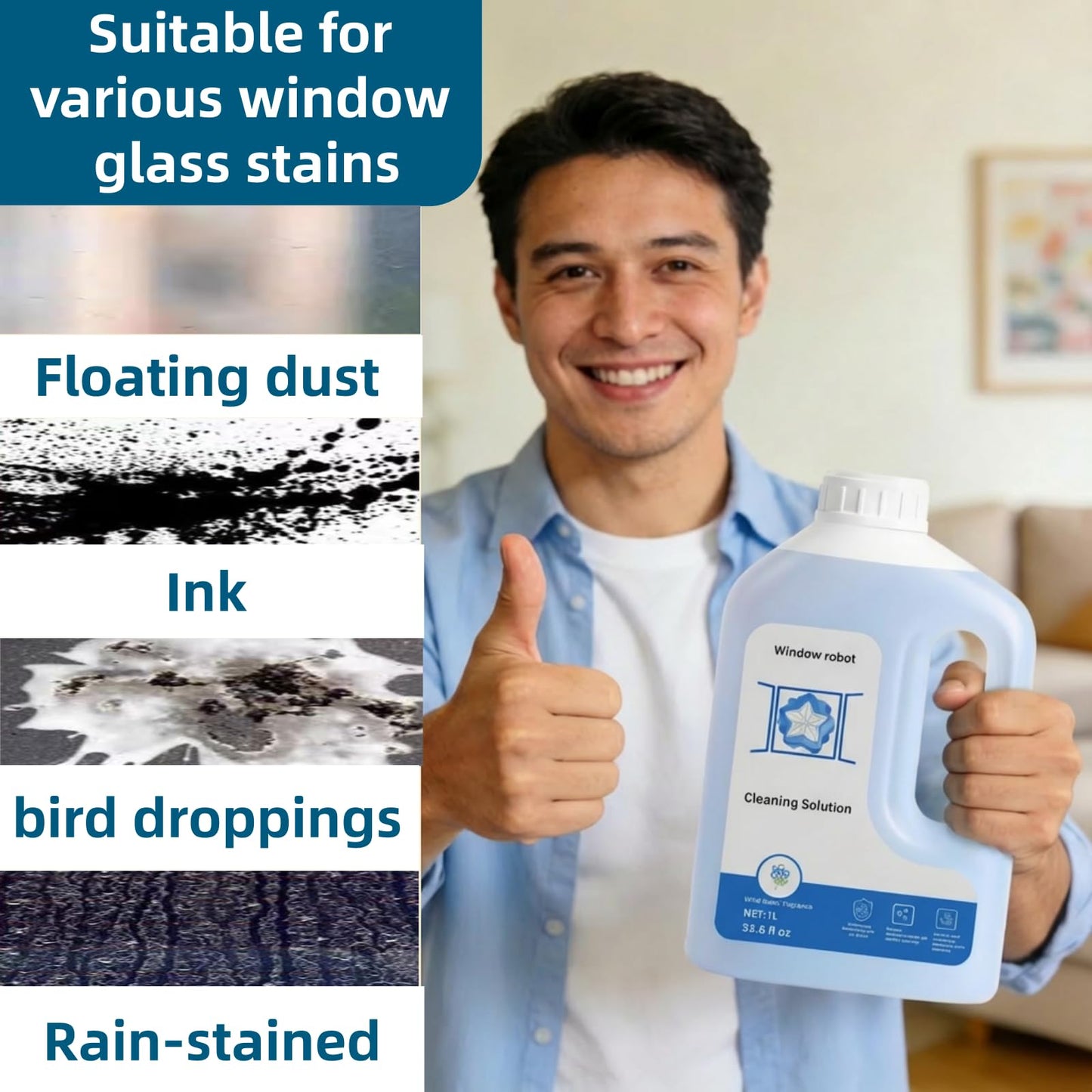 440934 1L Window Cleaner, Cleaning Solution Compatible with ECOVACS Winbot W2 PRO Omni/W2 Omni/W2 PRO/W1 PRO/WINBOT MINI,Glass Cleaner Liquid,Window Cleaning Robot.(2 Bottles)