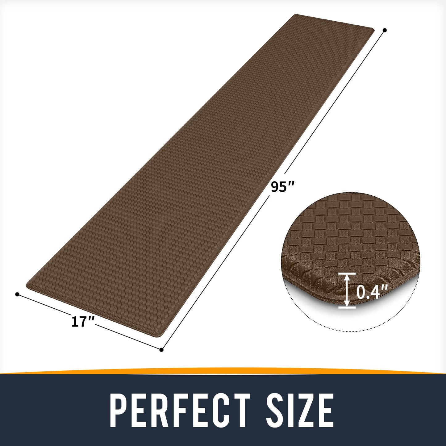 Oakeep Kitchen Mat Anti Fatigue Cushioned for Floor, Runner Rug Padded for Standing, 17"x95", Brown