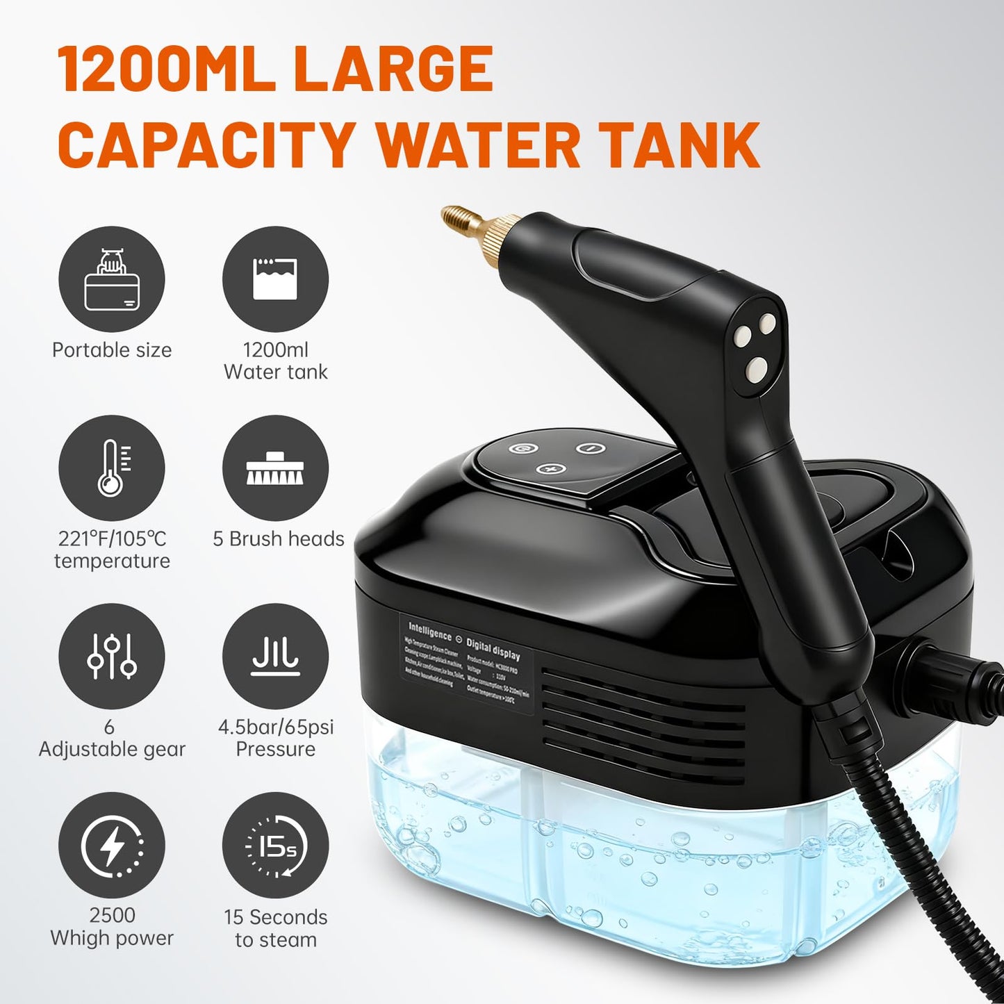 SRGARH Pressurized Steam Cleaner, Handheld Portable High Temp Bathroom Powerful Steamer Cleaning Machine Steam Cleaner For Home Use Kitchen Grease Car Detailing (black)