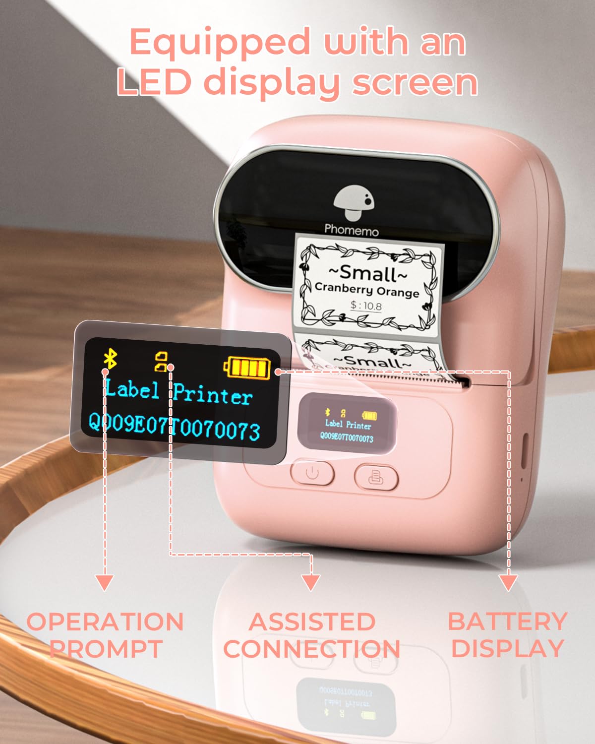 Phomemo M110 Label Maker Machine- with 3 Label Bluetooth Label Maker for for Business Labeling, Barcode, Office, Cable, Retail, with Fonts Choose, Icons, Templates, Pink