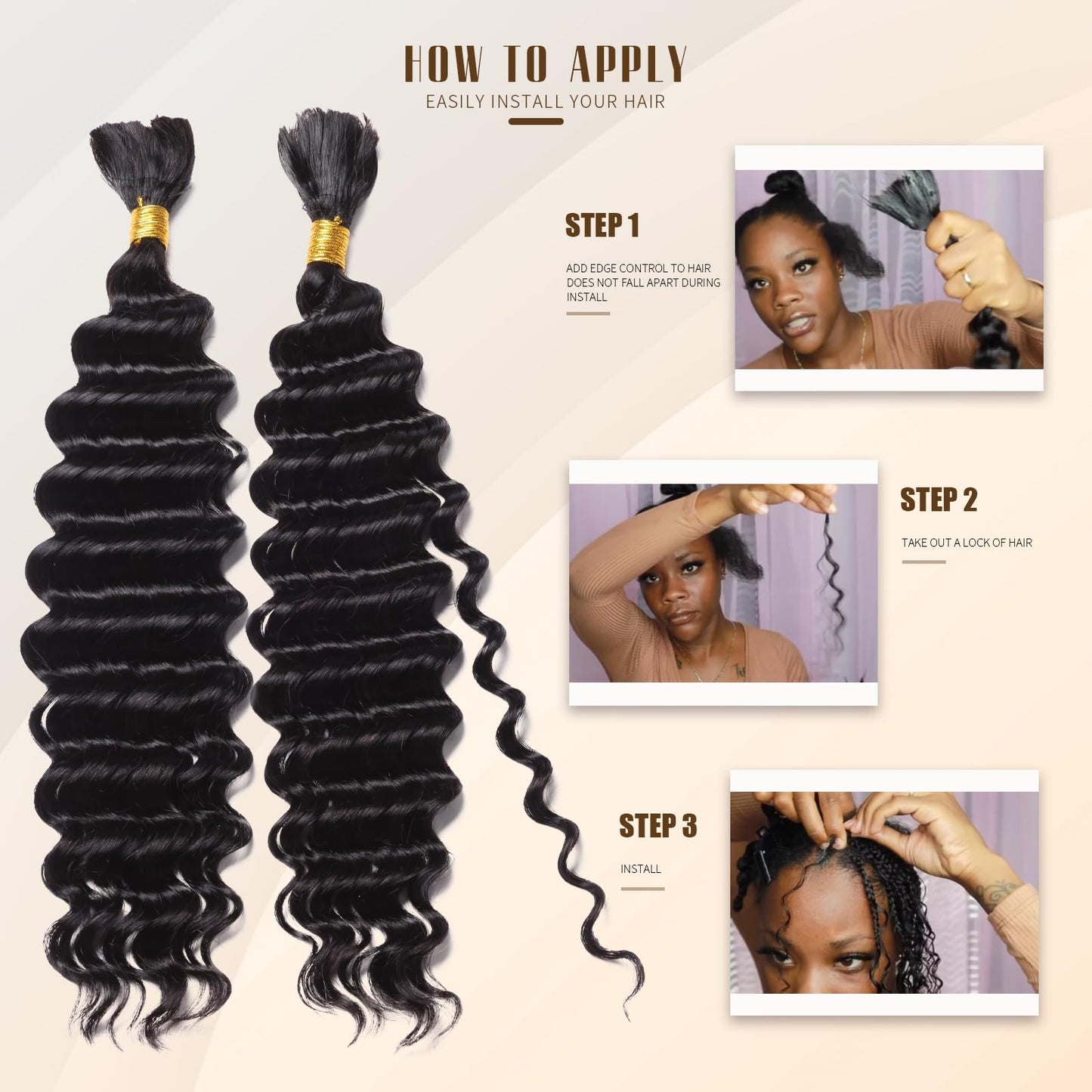 DMKEEP Deep Wave Human Braiding Hair 20 Inch Top Grade Human Hair Braiding Hair 2 Bundles 100g No Weft Bulk Human Hair for Braiding Hair Extensions Natural Color