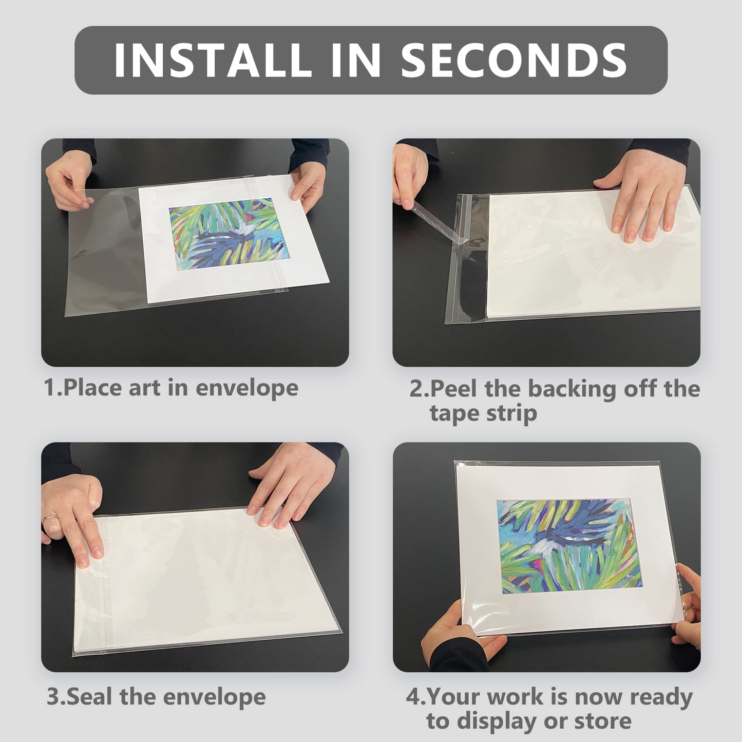 50 Pack Acid-Free Crystal Clear Sleeves Storage Bags for 18x24 Art Prints/Pictures/Photos/Framing Mat Mattes (Bag Size: 18 1/2" x24 2/5")