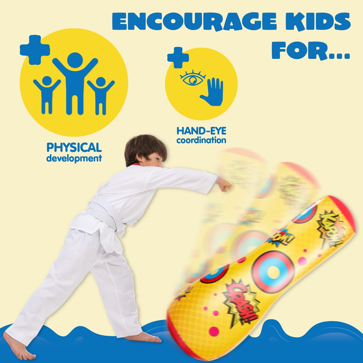 2 Pack Inflatable Bopper, 47 Inches Kids Punching Bag with Bounce-Back Action, Inflatable Punching Bag for Kids Presents