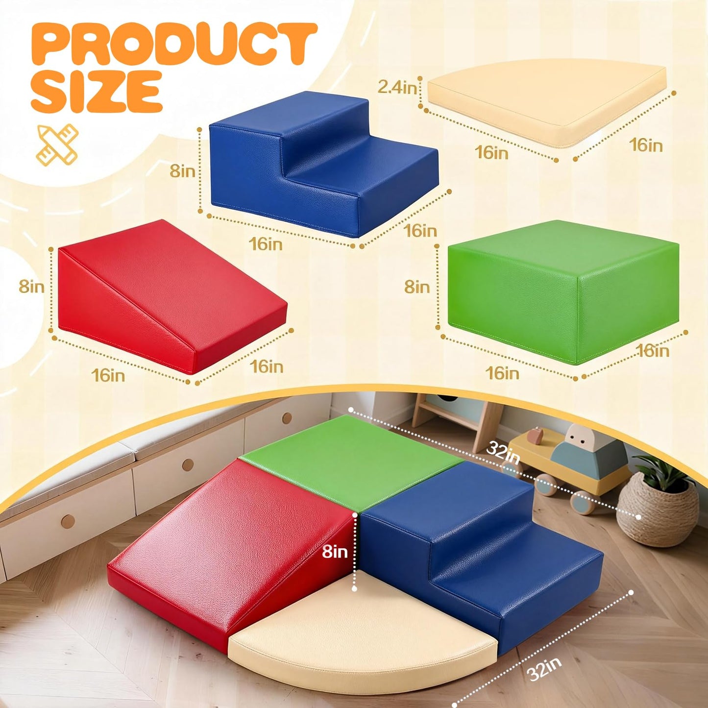 Sumbababy - Soft Climbing Blocks for Toddlers - Waterproof PU Leather Set, 4 Indoor Climbers Toys for Kids, Outdoor Play Equipment, Gift