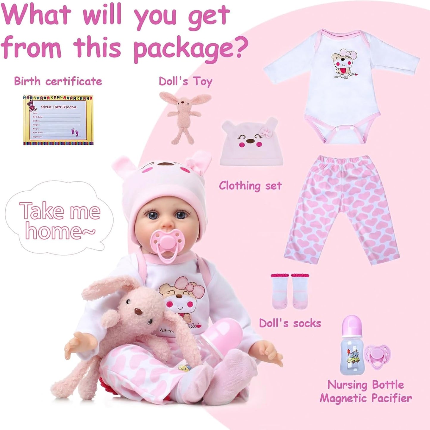 Realistic Reborn Baby Doll Girl 22", Sweet Real Life Like Bebes de Silicona Reales Handmade, Lifelike Reborn Doll Soft Vinyl Weighted Gift Set with Birth Certificate & Feeding Kit Toys for Kids Age 3+
