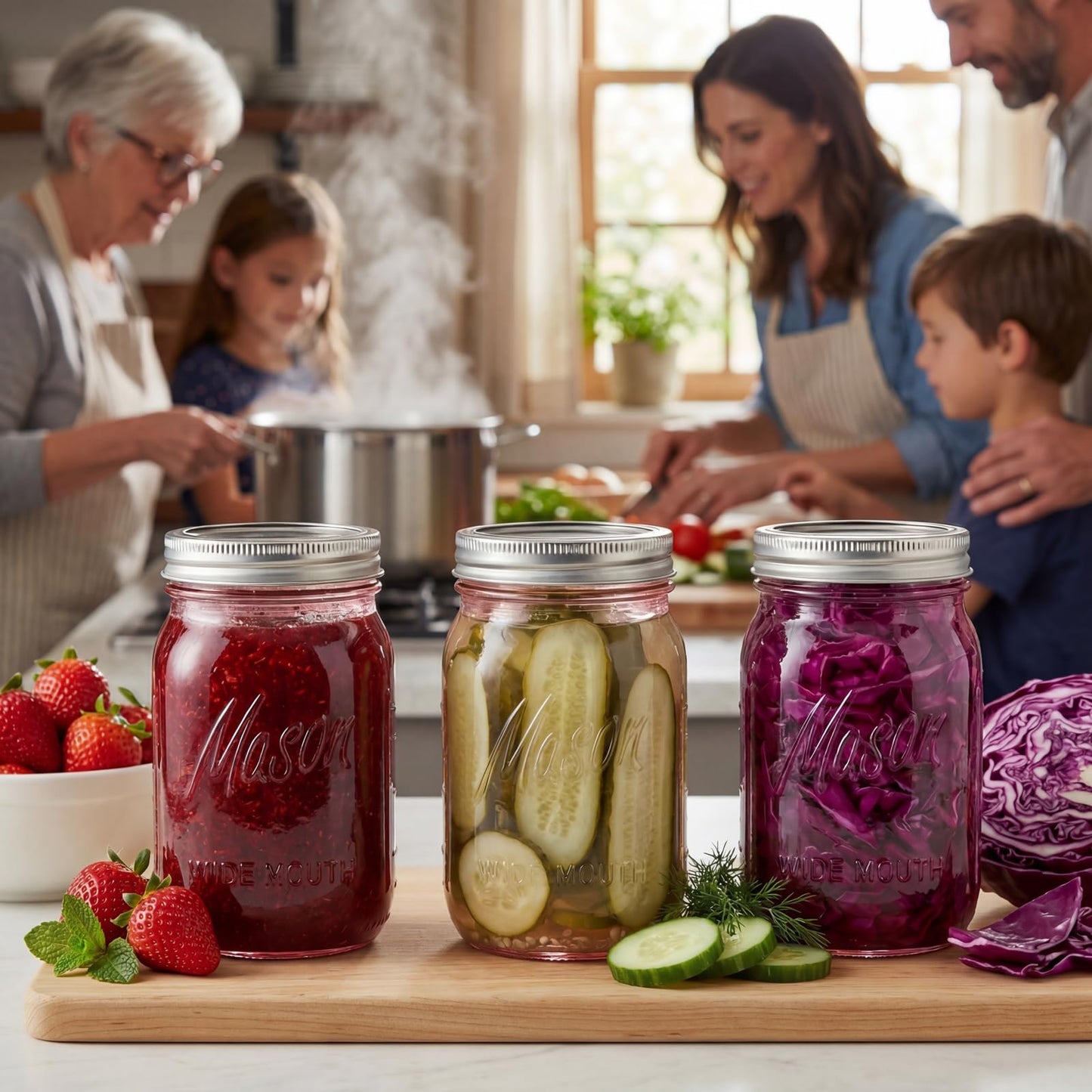 SUT Wide Mouth Mason Jars 32 oz,9 Pack Quart Mason Jars With Airtight lids and Bands,Pink Canning Jars 32 oz for Preserving,Meal Prep,Overnight Oats,Fermenting, Pickling