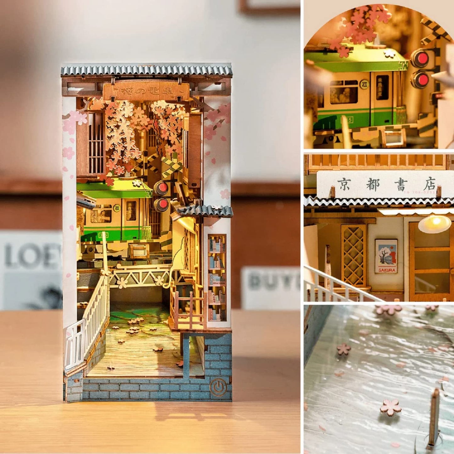 Rolife DIY Book Nook Kit Sakura Densya, DIY Miniature Booknook Kit Creative Decorative Bookend Bookshelf Insert 3D Puzzles for Adults, Halloween/Christmas Decorations/Gifts for Adults (Sakura Densya)