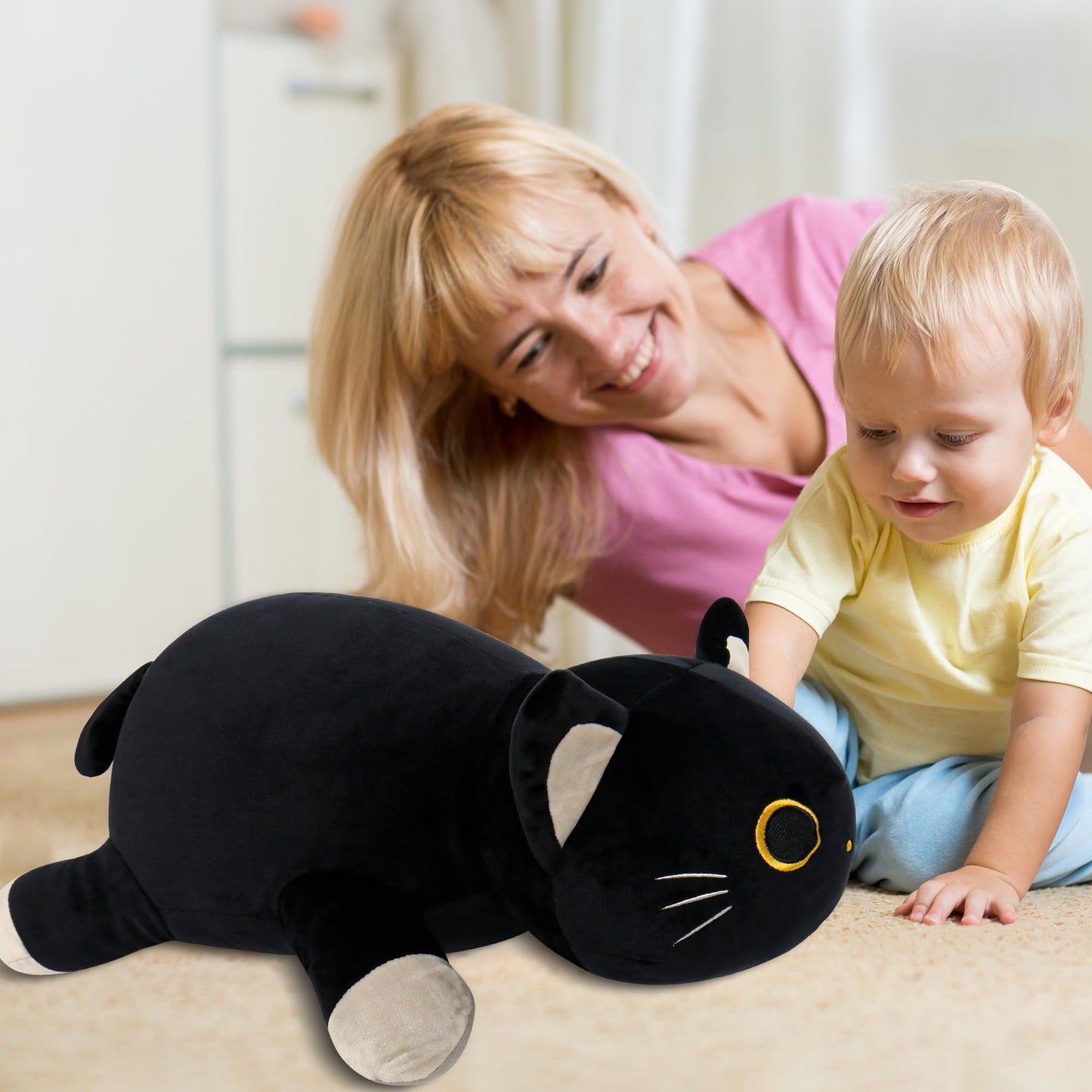 24" Black Cat Plush Weighted Stuffed Animals, 4.2lbs Weighted Black Cat Pillow Giant Cat Stuffed Animal Cuddle Plushies Gift for Kids Adults