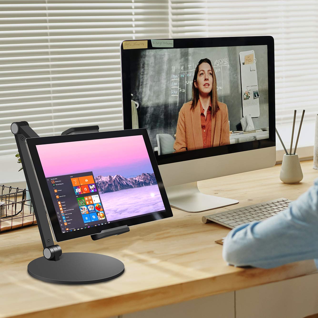 Inifispce Surface Pro Stand, iPad Pro 12.9 Holder, Multi-Angle Adjustable Tablet Stand Holder for 4.7''- 13'' Screen Microsoft Surface Pro Series, iPad Pro 11/12.9, iPad, Mini, Air and More (Black)