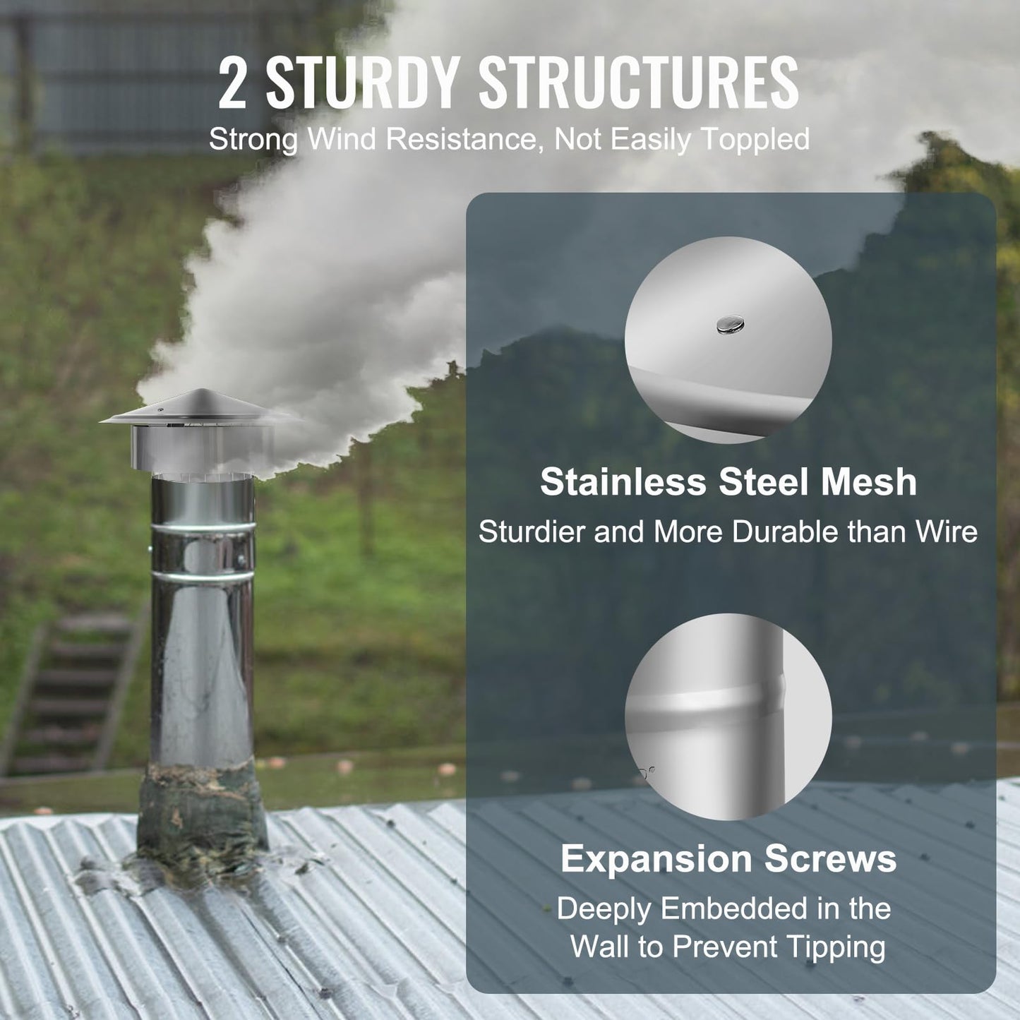 VEVOR 6 inch Chimney Cap - All-Weather Stainless Steel with Reinforced Hardware, Easy Installation Vent Cover for Outdoor Protection