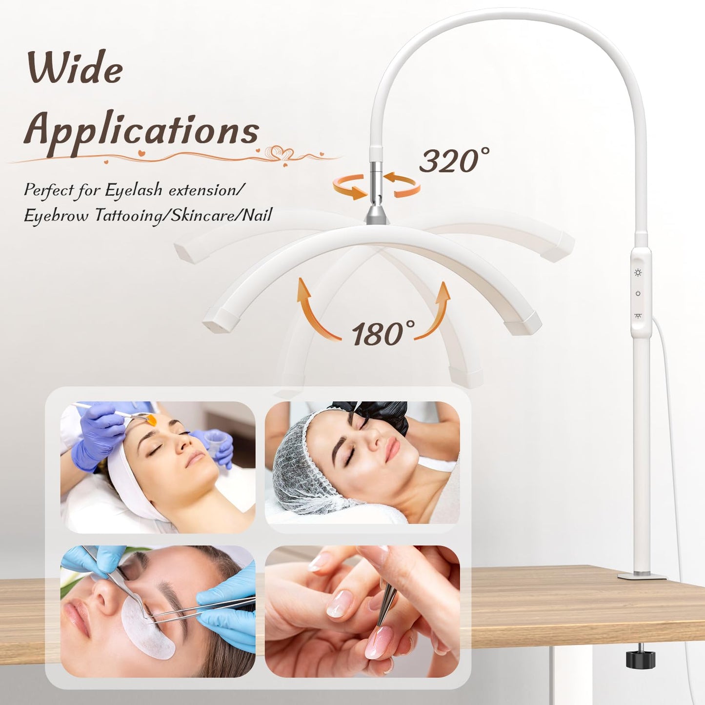 Mznoo Half Moon Light with Clamp, LED Manicure Table Lamp, Desk Lamp for Nail Desk, Eyelash Extensions, Skincare and Tattoo, 5 Brightness Levels and 5 Color Modes, Remote Control (White)
